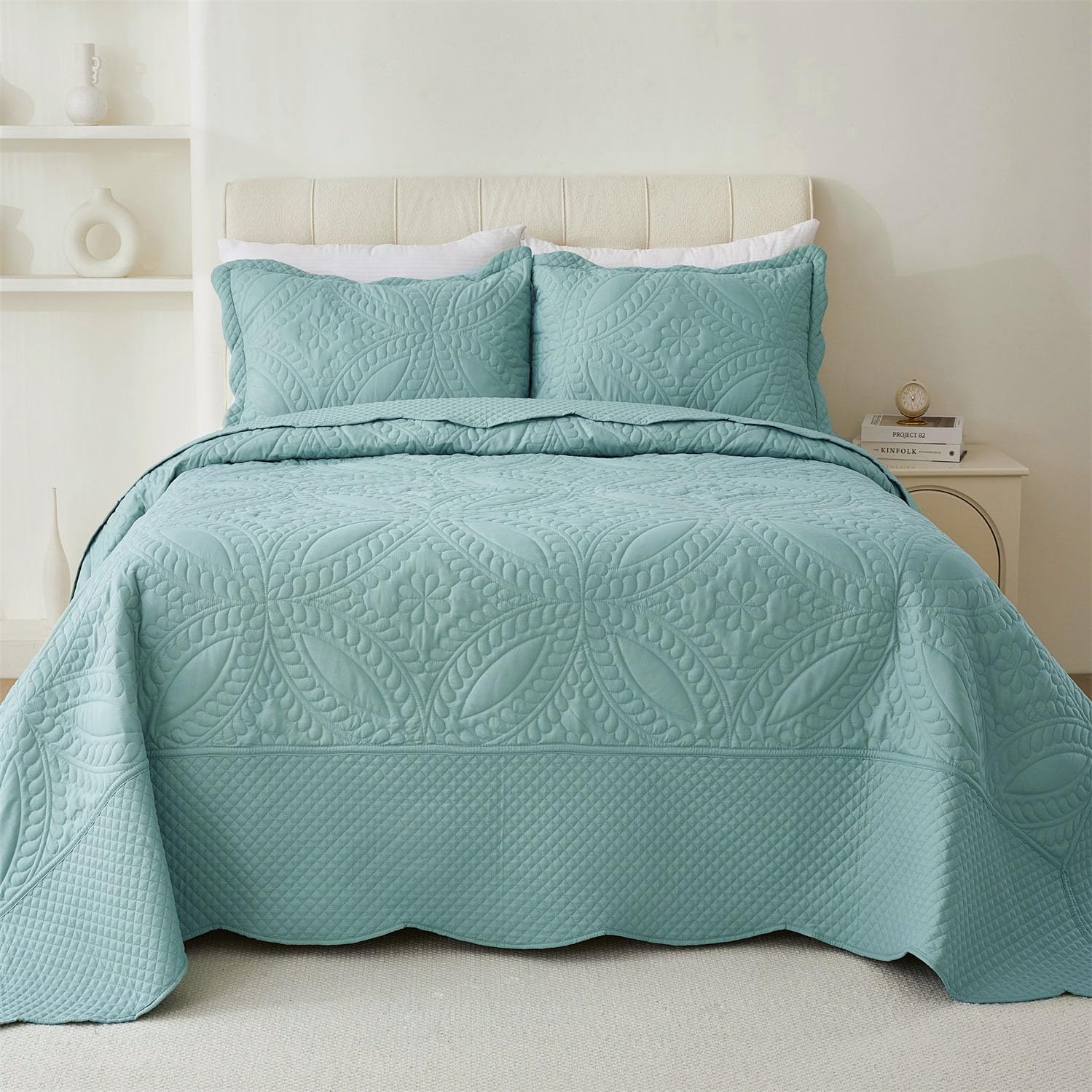 Cmfshape Oversize King Bedspread 128'X120',3 Piece California King Quilt,Lightweight Blue Quilt Set For All Season,Modern Coin
